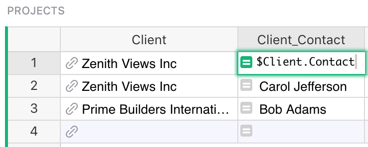 Additional columns as formulas